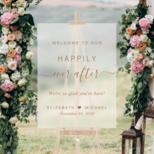 Panneau En Acrylique Écriture dorée chic givré Mariage Bienvenue