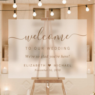 Panneau En Acrylique Écriture dorée chic Mariage Bienvenue givré