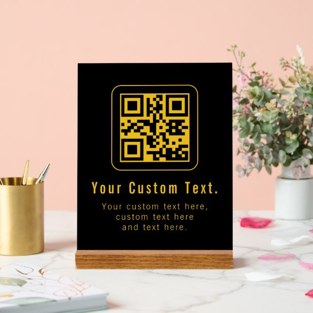 Panneau En Acrylique Editable QR Code & Text Template | Black & Gold (Mariage)