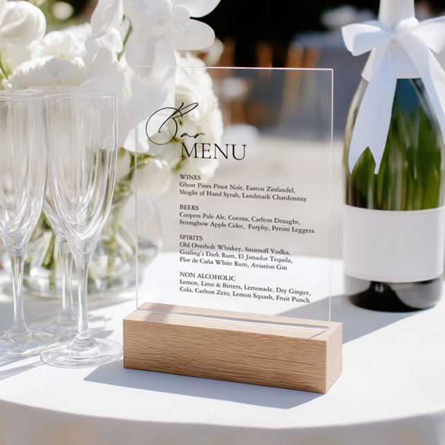 Panneau En Acrylique Eleagnt Modern Bar Menu Mariage Acrylique Sign (Eleagnt Modern Bar Menu Wedding Acrylic Sign)