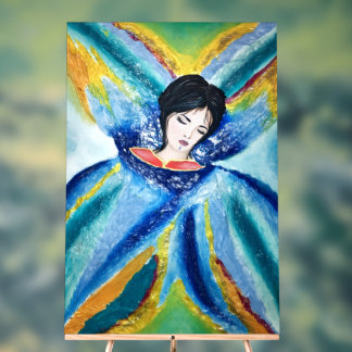 Panneau En Acrylique Élégance Ailée - peinture Abstraite de Femme