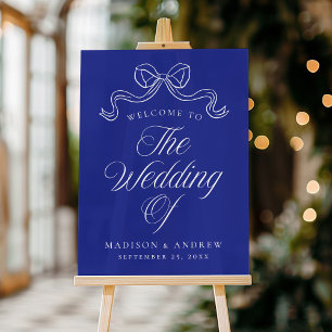 Panneau En Acrylique Élégance Vintage Nœud Bleu Mariage Accueil