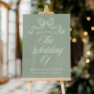 Panneau En Acrylique Élégance Vintage Noeud Vert Sauge Mariage Bienvenu