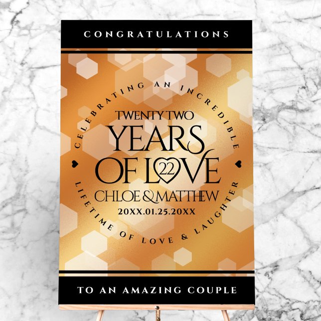 Panneau En Acrylique Élégant 22e anniversaire de Mariage de cuivre (Elegant 22nd Copper Wedding Anniversary Acrylic Sign Cover Photo)