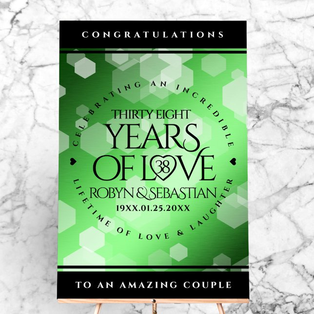 Panneau En Acrylique Élégant 38e anniversaire du Mariage Emeraude (Elegant 38th Emerald Wedding Anniversary Acrylic Sign Cover Photo)