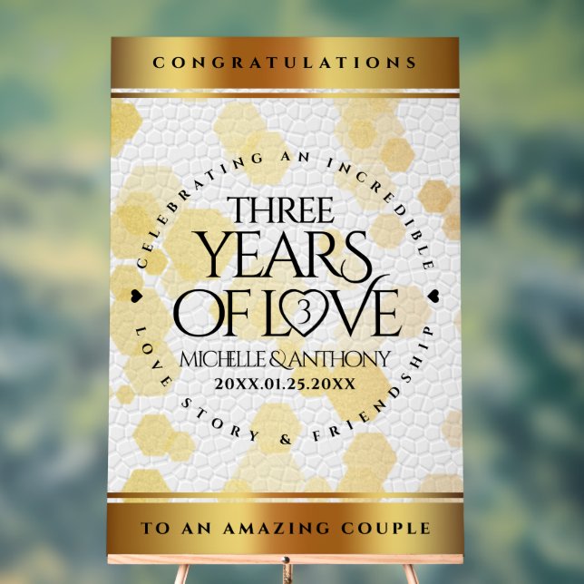 Panneau En Acrylique Élégant 3ème anniversaire de Mariage en cuir (Neutre)