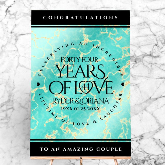 Panneau En Acrylique Élégant 44ème anniversaire de Mariage turquoise (Elegant 44th Turquoise Wedding Anniversary Acrylic Sign Cover Photo)