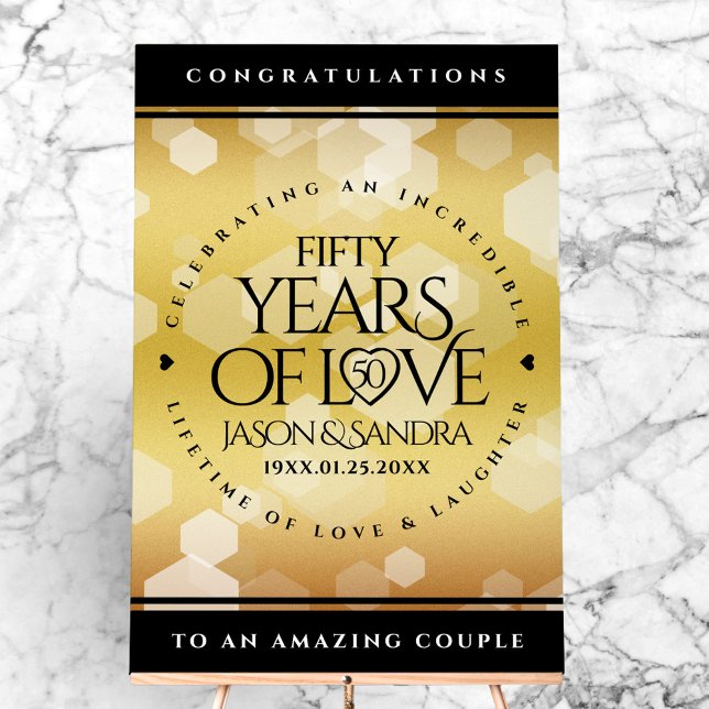 Panneau En Acrylique Élégant 50e anniversaire de Mariage d'or (Elegant 50th Golden Wedding Anniversary Acrylic Sign Cover Photo)