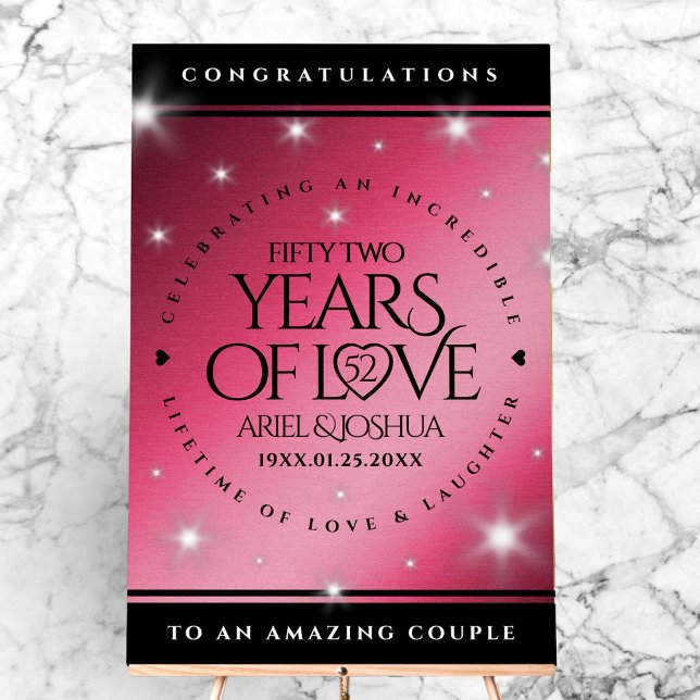Panneau En Acrylique Élégant 52ème anniversaire de Mariage de rubis éto (Elegant 52nd Star Ruby Wedding Anniversary Acrylic Sign Cover Photo)