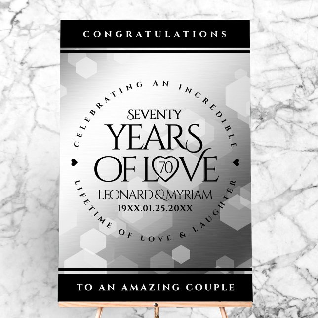 Panneau En Acrylique Élégant 70e anniversaire de Mariage Platinum (Elegant 70th Platinum Wedding Anniversary Acrylic Sign Cover Photo)