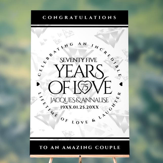 Panneau En Acrylique Élégant 75e anniversaire de Mariage de diamant (Neutre)