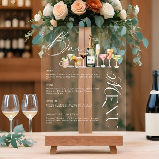Panneau En Acrylique Elégant Aquarelle Cocktails Bar Mariage Menu