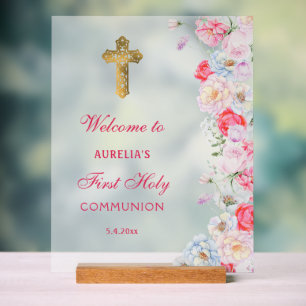 Panneau En Acrylique Elégant Aquarelle Fleurs Première Communion Accuei