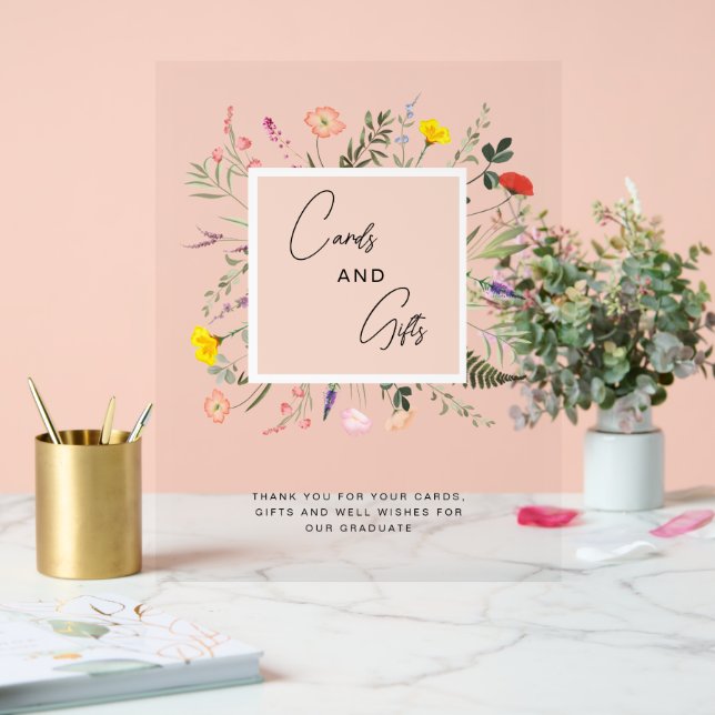 Panneau En Acrylique Elégant aquarelle Floral Cartes & Cadeaux Graduati (Mariage)
