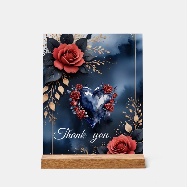 Panneau En Acrylique Élégant arrangement rose avec feuillage doré (Recto)