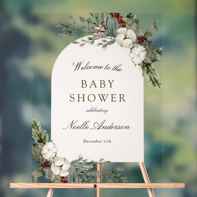 Panneau En Acrylique Elégant Baby shower d'Arche Florale d'hiver Bienve (Neutre)
