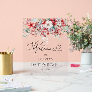 Panneau En Acrylique Elégant Baby shower Floral d'hiver Bienvenue