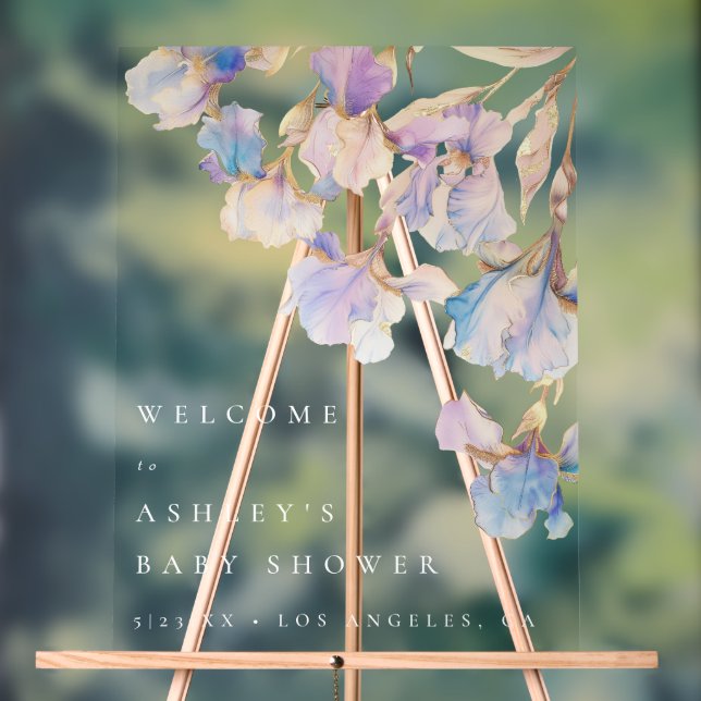 Panneau En Acrylique Elégant Baby shower Floral Iris (Neutre)