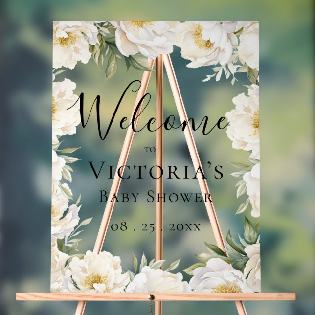 Panneau En Acrylique Elégant bébé en fleurs Floral Baby Showe (Neutre)