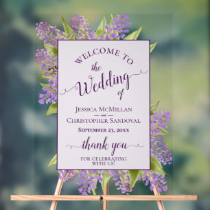 Panneau En Acrylique Élégant Bienvenue Mariage Bohème Aquarelle Lilas
