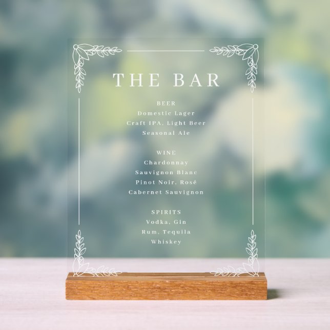 Panneau En Acrylique Elegant Black and White Bar Menu (Neutre)