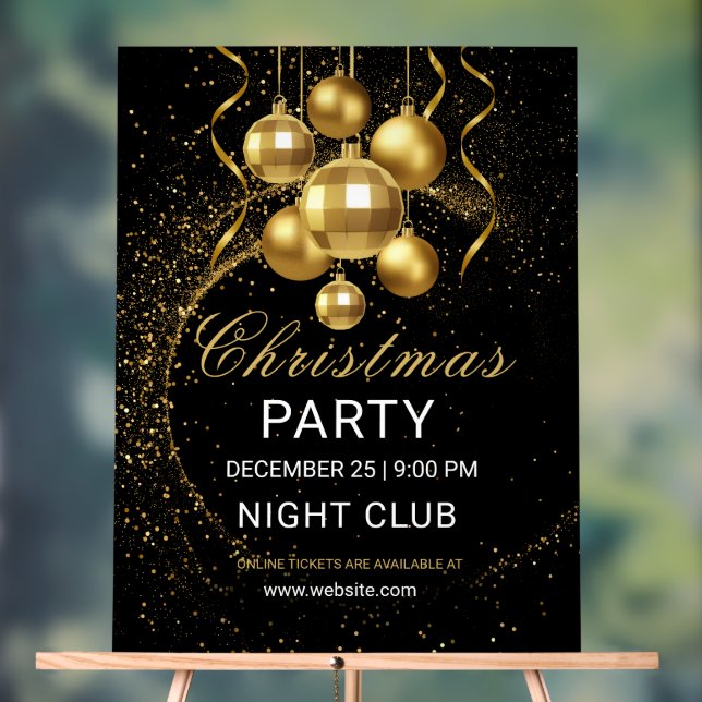 Panneau En Acrylique Elegant Black Gold Glitter Christmas Party  (Neutre)