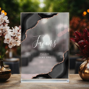 Panneau En Acrylique Elégant Black Rose Gold Agate Mariage Faveurs