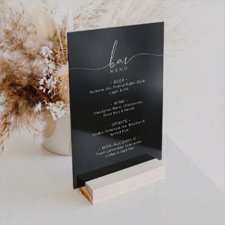Panneau En Acrylique Elegant Black Wedding Bar Menu Acrylic Sign