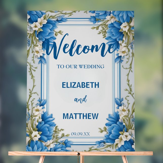 Panneau En Acrylique Élégant bleu et blanc Mariage de fleurs Hydrangea (Neutre)