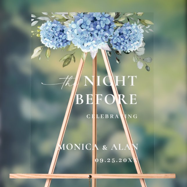 Panneau En Acrylique Elégant Blue Hydrangea Eucalyptus REHEARSAL DÎNER (Neutre)