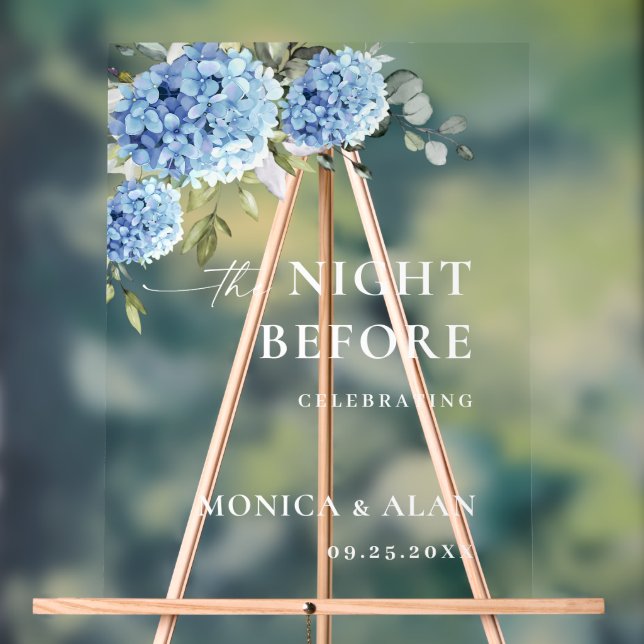 Panneau En Acrylique Elégant Blue Hydrangea Eucalyptus REHEARSAL DÎNER (Neutre)