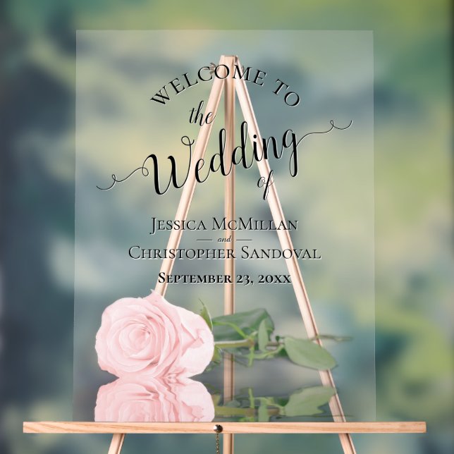 Panneau En Acrylique Elegant Blush Pink Rose Romantic Wedding Welcome (Neutre)