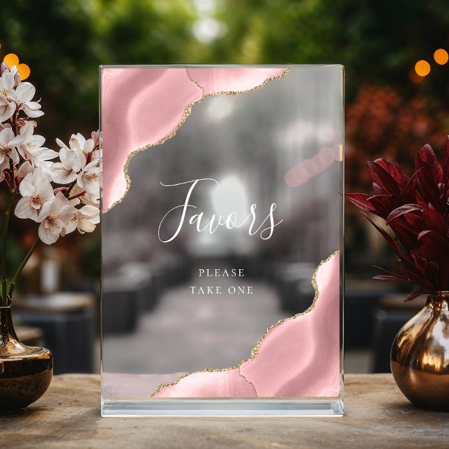 Panneau En Acrylique Elégant Blush Rose Or Agate Mariage Faveurs (Créateur téléchargé)