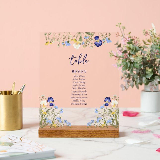 Panneau En Acrylique Élégant boho Botanique Fleur sauvage Mariage bleu (Mariage)