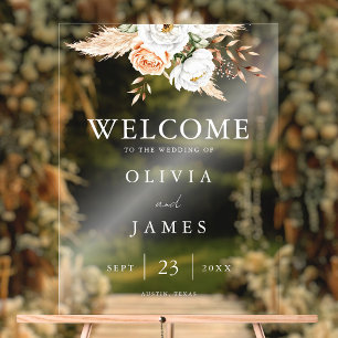 Panneau En Acrylique Elegant Boho Floral Mariage Bienvenue