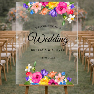 Panneau En Acrylique Élégant Bold Coloré Fleurs aquarelle mariage