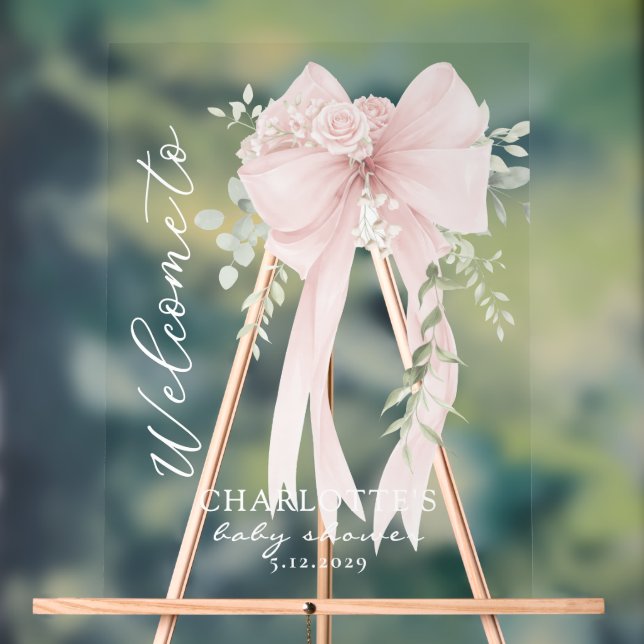 Panneau En Acrylique Elegant Bow Neutral Baby Shower Welcome (Neutre)