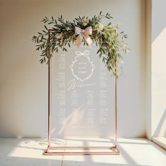 Panneau En Acrylique Élégant Bow & Ribbon Crest Mariage de siège graphi