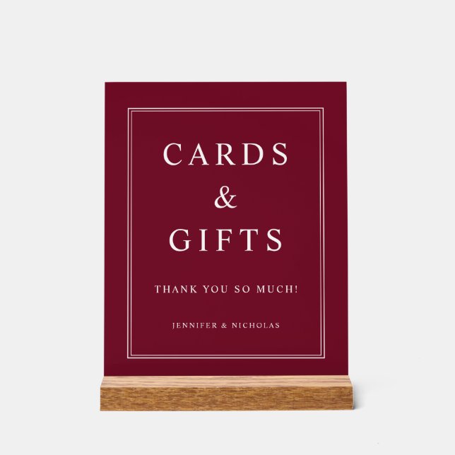 Panneau En Acrylique Elegant Burgundy Cards And Gifts Wedding (Recto)
