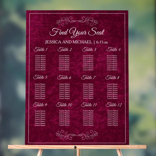 Panneau En Acrylique Elegant Burgundy Velvet Wedding Seating Chart  (Neutre)
