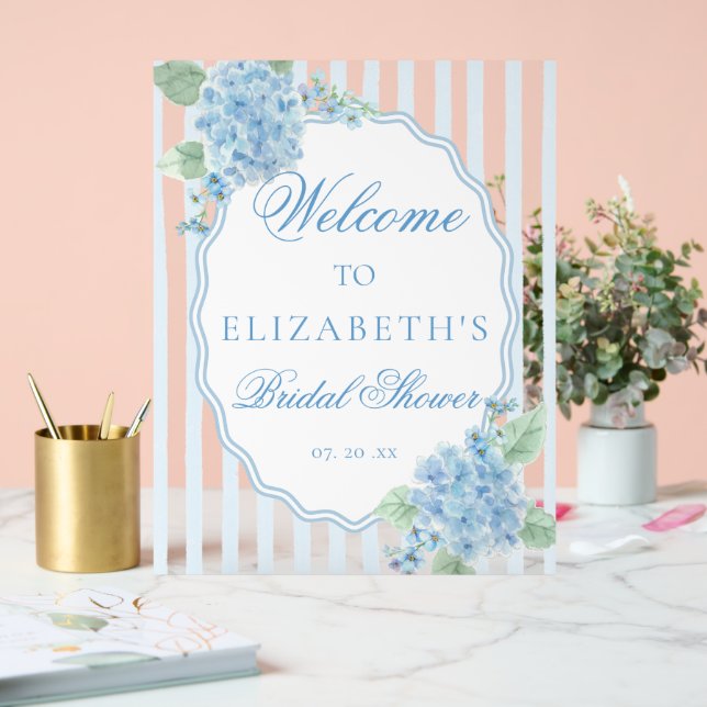 Panneau En Acrylique Élégant chalet victorien Blue Hydrangea Bienvenue (Mariage)