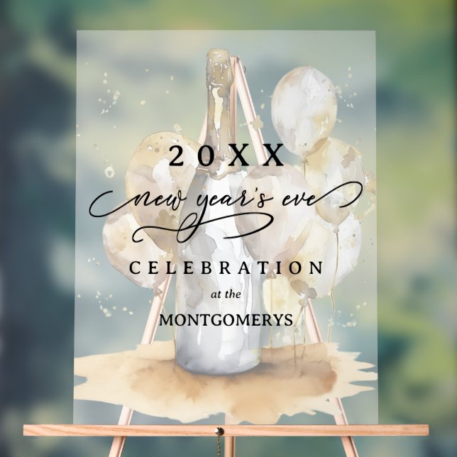 Panneau En Acrylique Elegant Champagne and Balloons New Year's Eve (Neutre)