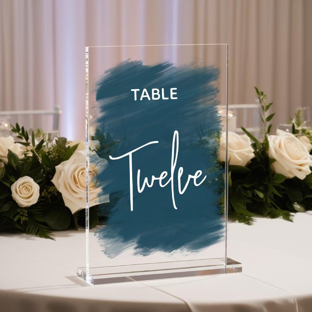 Panneau En Acrylique Elégant chic bleu foncé mariage numéros de table (Créateur téléchargé)