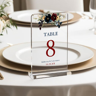 Panneau En Acrylique Élégant chic bleu marine bordeaux fleurs mariage