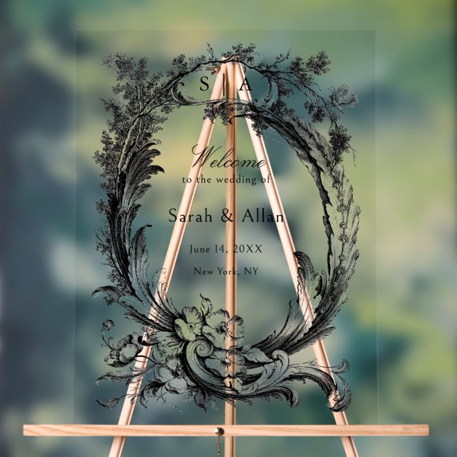 Panneau En Acrylique Elégant classique Rococo Floral Bienvenue (Neutre)