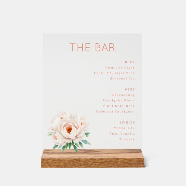 Panneau En Acrylique Elegant Coral Minimalist Bar Menu (Recto)