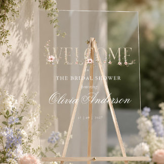 Panneau En Acrylique élégant délicat floral Baby Shower de mariage de p