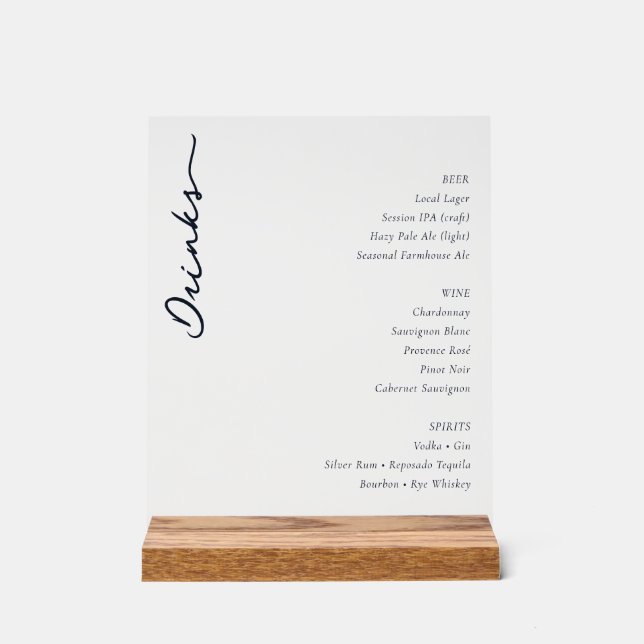 Panneau En Acrylique Elegant Drink Menu (Recto)