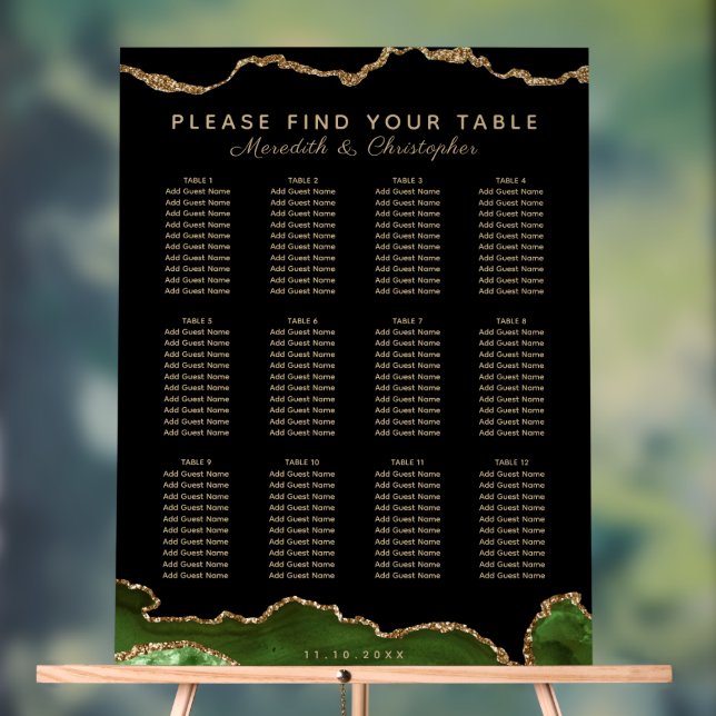 Panneau En Acrylique Élégant Emerald Green 12 Table Mariage Siège (Neutre)