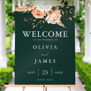 Panneau En Acrylique Élégant Emerald Green Floral Mariage de automne Bi
